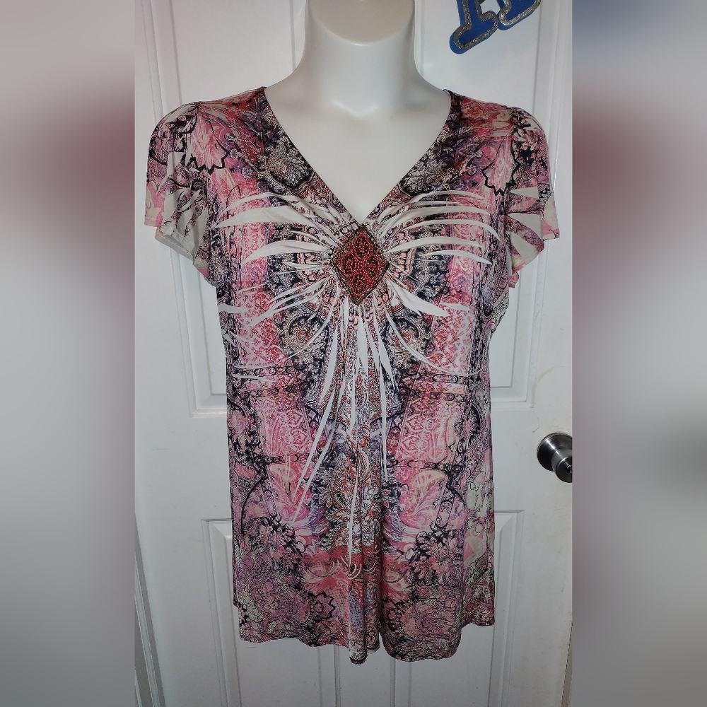 APT. 9 WOMEN'S PAISLEY EMBELLISHED BLOUSE w FLUTTER SLEEVES Sz 1X